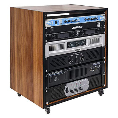 Sound Town DIY 12U Studio Rack with Furniture Grade Walnut Laminate, Rubber Feet, Casters (SDRK-12WN) - size: 12U w/ Casters