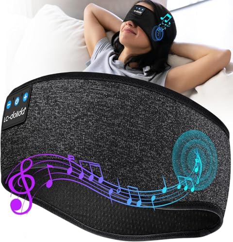 LC-dolida Sleep Headphones Bluetooth Headband Mask, Sweat Resistant Sports Wireless Earphones, Ultra-Thin HD Stereo Black Headband Speaker Sleeping Eye Mask for Women Men Teen Running Cool Gadgets - color: Star Black