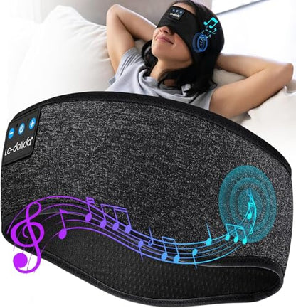 LC-dolida Sleep Headphones Bluetooth Headband Mask, Sweat Resistant Sports Wireless Earphones, Ultra-Thin HD Stereo Black Headband Speaker Sleeping Eye Mask for Women Men Teen Running Cool Gadgets - color: Star Black