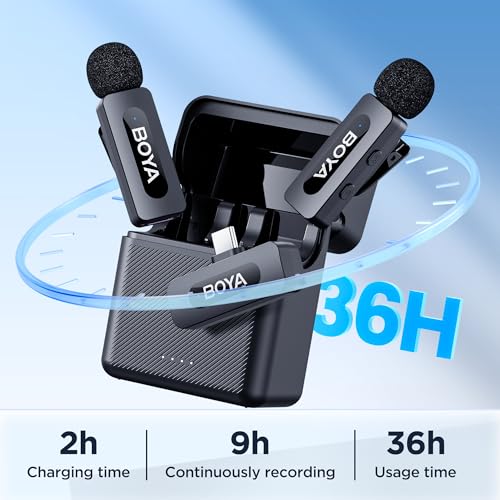 BOYA BY-V30 Wireless Lavalier Microphone,USB Type-C Mini Laple Mics for iPhone16,Android Smartphone,36H Battery,Noise Reduction,328FT Range Clip-on Condenser Mic for YouTube Interview TikTok - style: BY-V30(2TX+RXU+CC)
