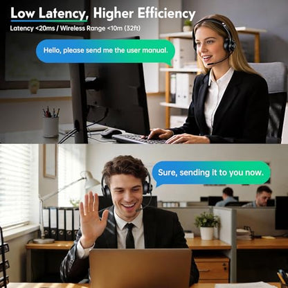 Wireless Headset with Mic for Work, Dual-Mode Headphones 50H Talk | ENC Noise-canceling Microphone, Bluetooth& 2.4GHz Dongle, Clear Calls & Mic Mute, for Laptop, PC, Phone, Office, Call Center - color: Black
