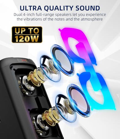 Karaoke Machine Portable Outdoor Speaker with 2 Wireless Microphones