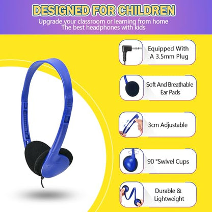 Classroom Headphones Bulk 50 Pack Class Set for School Students Kids and Adult -Sturdy Wired 3.5mm Plug (Mixed, 50 Pack) - color: Mixed, size: 50 Pack