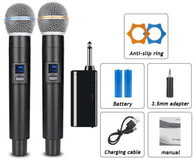 2.4G Wireless Microphone,Dual Microphones for Karaoke, Wireless Dynamic Microphone with Rechargeable Receiver,Plug and Play,Suitable for Speech, Wedding, Church, PA System (W58-2.4g)