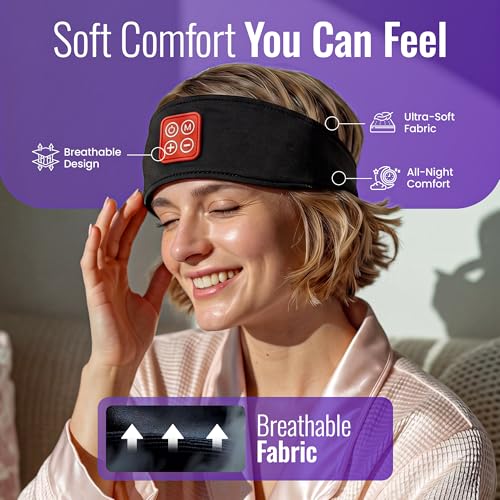Wireless Binaural Beats Sleep Music Headband Earphones, Black | Earbuds Sleeping Eye Mask Thin HD Stereo Speakers Also for Workout, Running, Travel, Yoga, Ideal Gifts for Men Women Mom Dad - color: BLACK
