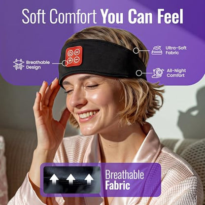 Wireless Binaural Beats Sleep Music Headband Earphones, Black | Earbuds Sleeping Eye Mask Thin HD Stereo Speakers Also for Workout, Running, Travel, Yoga, Ideal Gifts for Men Women Mom Dad - color: BLACK