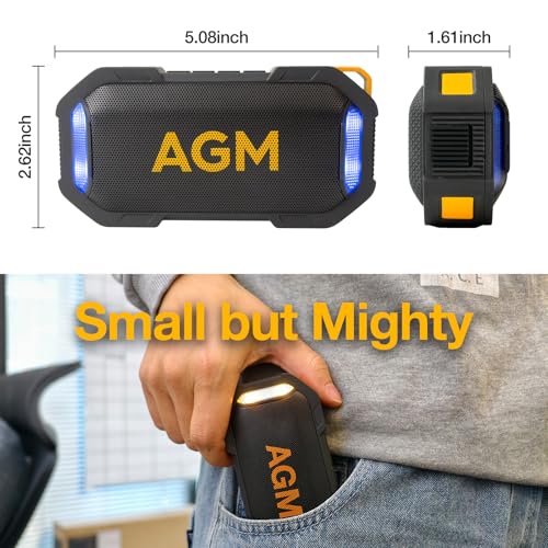 AGM MagROCK Portable Bluetooth Speaker, IP67 Waterproof, Drop-proof&Dust-proof, Bluetooth 5.3 Outdoor Speakers, Powerful Stereo Sound with Boosted Volume, Vibrant RGB Light, Magnetic Attachment Design
