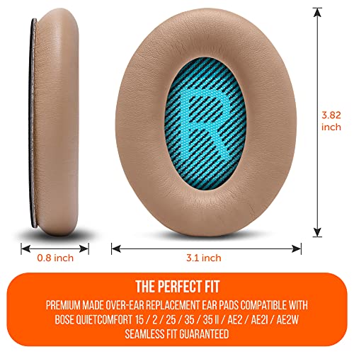 WC Wicked Cushions Upgraded Replacement Ear Pads for Bose Headphones - Compatible with QC15 / QC25 / QC35 & 35 ii / QC2 / AE2 / AE2i / AE2W / Soundlink - Softer Leather, Luxury Memory Foam | Beige - color: Beige