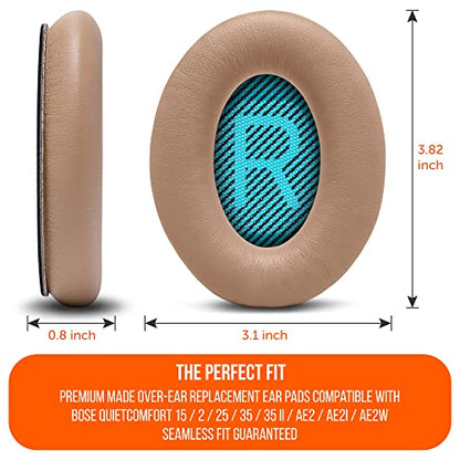 WC Wicked Cushions Upgraded Replacement Ear Pads for Bose Headphones - Compatible with QC15 / QC25 / QC35 & 35 ii / QC2 / AE2 / AE2i / AE2W / Soundlink - Softer Leather, Luxury Memory Foam | Beige - color: Beige