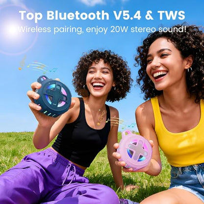 XLEADER X8, Upgraded, Portable Bluetooth Speaker, Certified IP67 Waterproof Shower Speaker, Silicone Case, 10W Bass, 24Hrs Playtime, Small, Floating, RGB Lights, Clip, for Pool Beach Kayak, Sea Blue - color: E-Blue