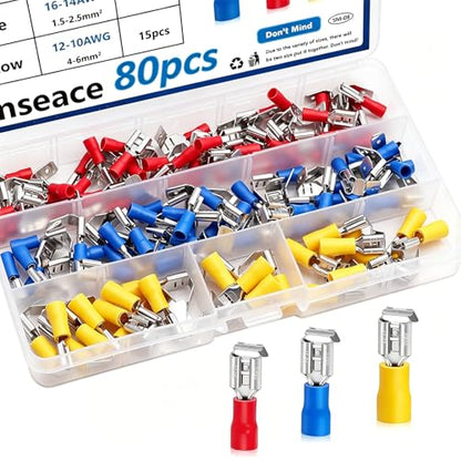 smseaces 80Pcs Insulated Piggy Back Spade Connectors 22-10AWG 6.3mm(1/4") Piggyback Wire Connectors for Automotive,Audio Systems,Household Appliances Double Spade Connector - style: Insulated Connectors