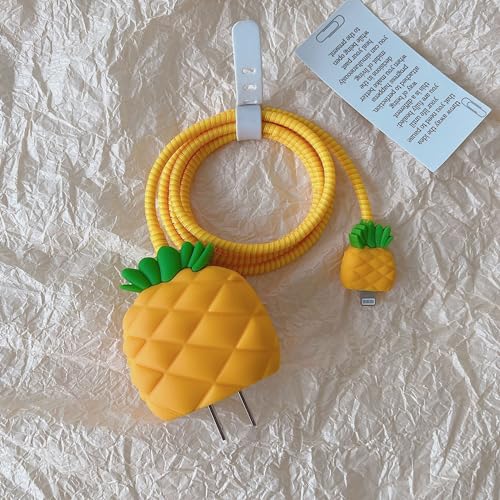 ZOSTLAND 5 in 1 DIY 18W 20W Heart Shape Protector Data Cable USB Charger Line Earphone Wire Saver Organizer Compatible with iPhone 11 12 13 14 15 Pro Max - color: Pineapple