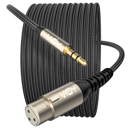 VIOY XLR to 3.5mm Cable 10 FT, 1/8 TRS Male to XLR Female Unbalanced Cord | Multi-layer shielding noise reduction, braided xlr extension mic audio cord for mixer, recorder, amplifier, sound board - size: 10FT