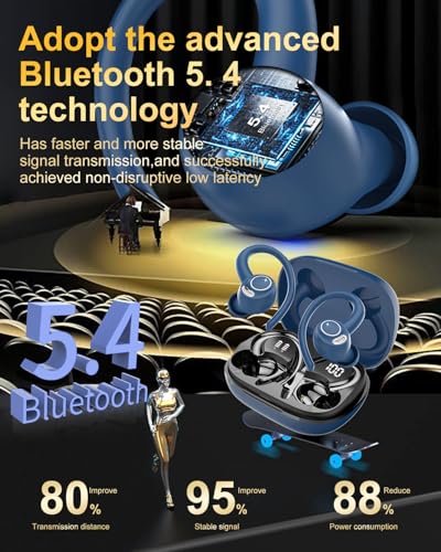 Wireless Earbuds, Bluetooth 5.4 Headphones Sport Over Ear Buds with ENC Mic | Noise Cancelling Mic,48H, Wireless Earphone with Earhooks, Stereo Deep Bass, IP7 Waterproof Ear Bud for Workout Running, Blue - color: Blue