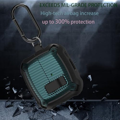 Compatible Samsung Galaxy Buds 3 Pro Case/Bud 3 Cover Clip with Cleaner Kit, Military Shell Protective Armor Case Cover with Lock & Carabiner for Galaxy Buds 3/3 Pro 2024 Men Women Black Green - color: Black-Green