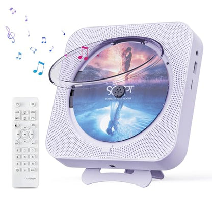 MICOCIOUS Portable CD Player with Bluetooth Desktop CD Player for Home CD Music Players with Remote Control,Timer,Built-in Dual Speakers with LED Display Home Audio Boombox FM Radio (Purple) - color: Purple