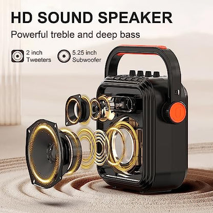 JYX Karaoke Machine with 2 Wireless Microphones, Portable Bluetooth Speaker PA System with Shoulder Strap, Subwoofer Support TWS, USB, Radio, AUX, REC, Bass&Treble for Home Party/Meeting/Adults/Kids - color: Black