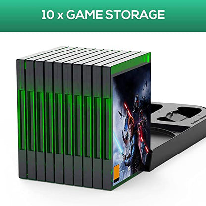 FASTSNAIL Vertical Cooling Fan & Charging Stand for Xbox Series X, Charger Station for Xbox Series X Controller with 2 Pack 1400mAh Rechargeable Batteries, Accessories with Game Slot & Headset Holder