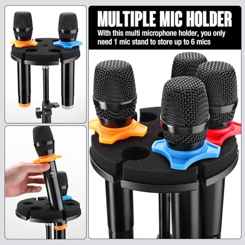 Facmogu Multi Microphone Holder, Aluminum Multi Mic Holder Holds Up to 6 Mics for Organizer & Display, Wired and Wireless Mic Holder w/ 3/8"-16 Threaded Adapter for Stand (Holder Only)