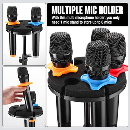 Facmogu Multi Microphone Holder, Aluminum Multi Mic Holder Holds Up to 6 Mics for Organizer & Display, Wired and Wireless Mic Holder w/ 3/8"-16 Threaded Adapter for Stand (Holder Only)
