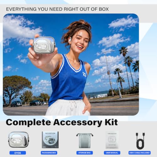 Open Ear Headphones, Over Ear Earbuds with Ergonomic Earhook,Powerful Sound - color: White