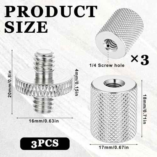 Skrfren 6 Pcs 1/4" to 1/4" Threaded Tripod Screw Adapter Set, Double Head Male to Male and Female Female Thread Converter, Aluminum Alloy Standard Mounting Screw for Camera Cage Light Stand (Silver)