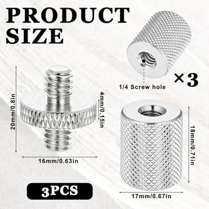 Skrfren 6 Pcs 1/4" to 1/4" Threaded Tripod Screw Adapter Set, Double Head Male to Male and Female Female Thread Converter, Aluminum Alloy Standard Mounting Screw for Camera Cage Light Stand (Silver)