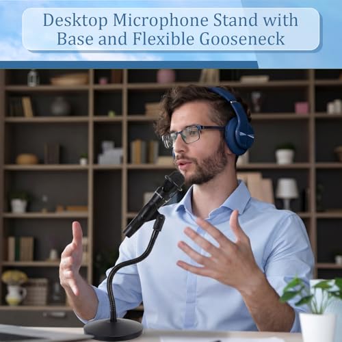 DoubleFill 2 Pcs 13.8" Desktop Microphone Stand Adjustable Heavy Duty Flexible Gooseneck Mic Stand Metal Round Base Tabletop Mic Holder for Podium Podcast Lecture Streaming Recording Gaming Studio
