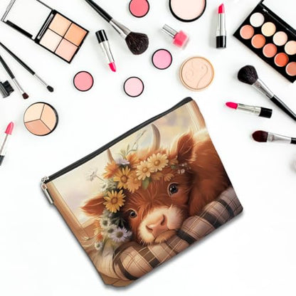 4 PCs Highland Cow Makeup Bag Highland Cow Gifts Cosmetic Bag - color: highland cow makeup bag