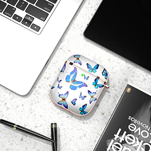 Maxjoy for AirPods Case, Cute AirPod Case Protective Hard AirPod 2 Gen Cover for Women Men with Keychain for AirPods 2nd 1st Generation Charging Cover 2&1, Blue Butterfly - color: Blue + White