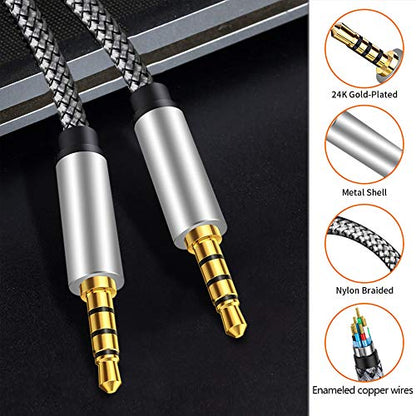 Tan QY Male to Male Audio Cable 3Ft,4 Pole Hi-Fi Stereo Sound 3.5mm Aux Cable Adapter/Auxiliary Cable/Aux Cord Compatible All 3.5mm-Enabled Devices for Car (3Ft, Silver) - size: 3Ft