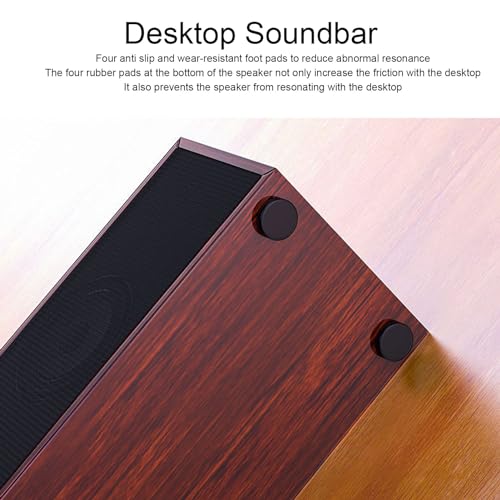 Wood Computer Speakers for Desktop, Mini Sound Bar Speaker with Stereo Sound, USB Powered Small PC Speakers, with Volume Knob, 3.5mm AUX Plug & , Plug and Play