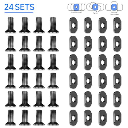 24 PCS Mlok Screws and Nuts Replacement Sets, M-Lok Rail Mount Screws & T-Nuts Accessories with Allen Wrench