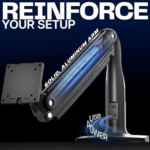 VIVO Aluminum Ultrawide Monitor Stand, Classic + USB, Fits up to 49 inch Screens, Single Articulating Pneumatic Arm, USB Ports, C-Clamp and Grommet Desk Mount, Max VESA 200x100, Black, STAND-V100HU - style: Classic + USB