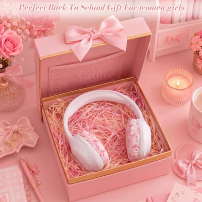 Fanfanwin 2 Pairs Pink Bow Flex Fabric Headphones Covers Stretchable Washable Ear Cup Protectors Sweat Resistant Ear Pad Sleeves Headphone Accessories for Gym Library Study Gaming 3.54inch - style: Pink Bow