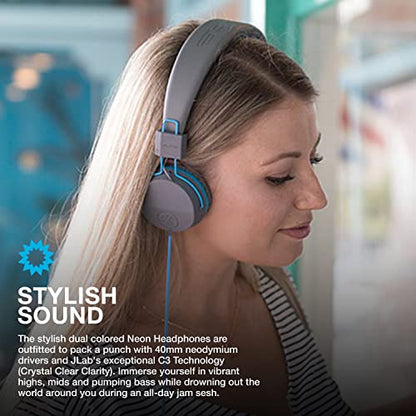 JLab Neon on-Ear Wired Headphones with 40mm Drivers, Graphite/Blue - color: Graphite/ Blue, size: Wired