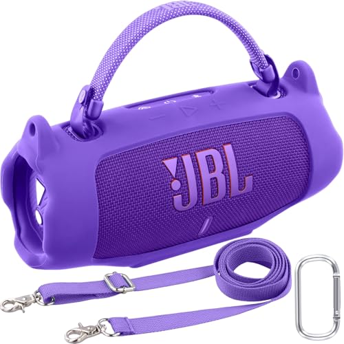 khanka Silicone Case for JBL Charge 6 Waterproof Speaker+Shoulder,Purple | EVA Hard Shell, Carabiner Clip Attachment, Travel-Ready Portable Storage, Impact Resistant Protection, Secure Custom Fit - color: Purple