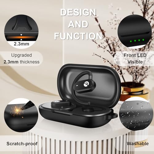 for Raycon Open Earbuds Case Cover, Shockproof Silicone Skin | Anti-Scratch Protective Case for Raycon Open Ear Bluetooth Headphones with Cleaner Kit & Carabiner, Black