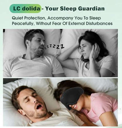 Sleep Mask with Headphones Bluetooth 5.4, LC-dolida Soft Bamboo Cotton Wireless Bluetooth Sleep Mask, Music Sleeping Headphones Cooling & Breathable, Ultra-Thin Stereo Speaker for Side Sleepers - color: Jet