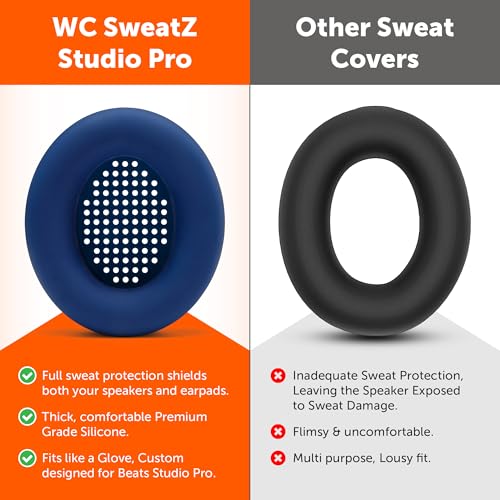 WC SweatZ Studio Pro - Patented Silicone Earpad Covers for Beats Studio Pro | Made by Wicked Cushions | Sweatproof & Easily Washable | Navy - color: Navy