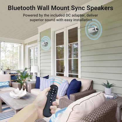 Inwa Upgraded Bluetooth Outdoor Speakers, IPX5 Waterproof Wall Mount Speaker, Powerful Bass, Wireless Sync Up to 100 Speakers, Indoor/Outdoor Sound System for Patio/Porch/Gazebo/Garage(MZ-632, 2 PCS)