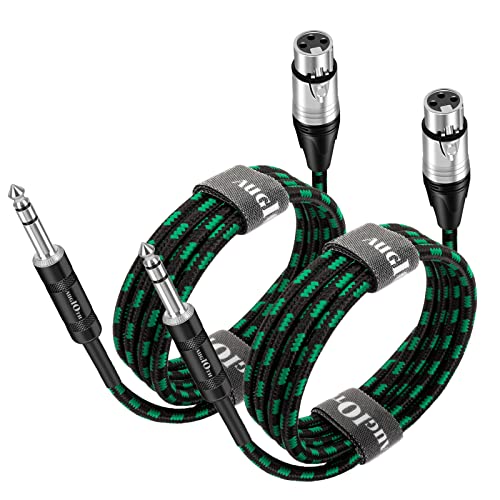 XLR Female to 1/4 Cable 10ft 2 Pack 3 Meter Green Braided | Balance 6.35mm TRS Plug to 3-pin XLR Female Cannon Mic Cable - color: Green TRS to XLR female, size: 10ft-2Pk