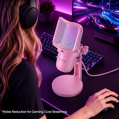 USB Condenser Microphone, Gaming Mic for PC/PS5 Podcast Streaming - color: Pink