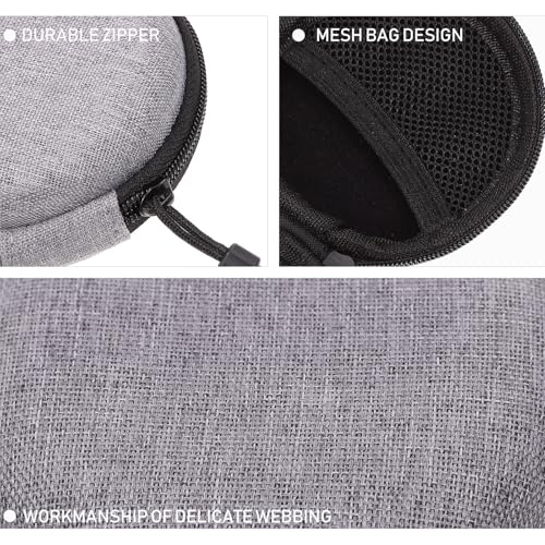 Portable Earphone Bag and Data Cable Carrying Case for Wired Earbuds, Rounded Nylon Storage Pouch with Zipper, Gray Travel Key and Coin Organizer for Electronics