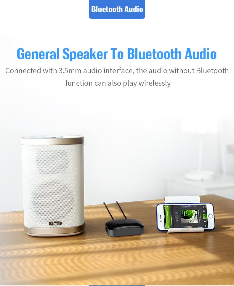 Bluetooth 5.0 Receiver for Home Stereo Adapter for HiFi Music Streaming, Wired Speakers, NFC Connection，with AUX 3.5mm/RCA, Long Range,Low Latency and HD Audio