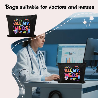 Zippered Pouch for Medical Supplies Daily Medicine Bag for Nurse Bag Essential Items Funny Medicine Pouch Pharmacist Pharmacy Toiletry Bags Canvas Practitioner Cosmetic Bags Patient Doctor Gift Ideas - color: Funny Medicine Pouch