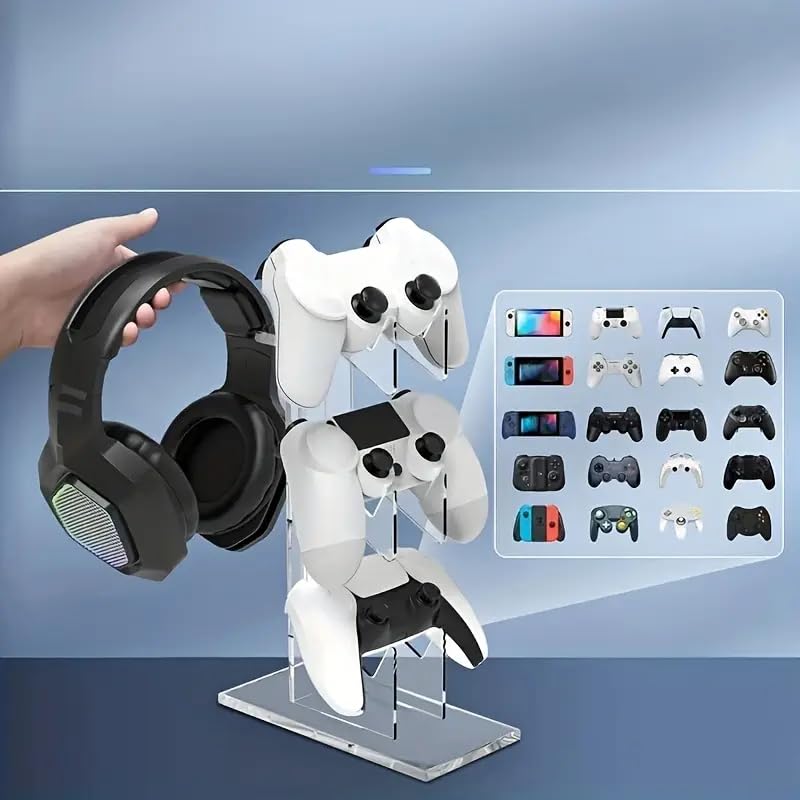 Controller Stand 3 Tiers, Universal Controller Holder Headphone Stand, Headset Holder, Acrylic Controller Display Stand Compatible with Xbox, PS5, PS4, Nintendo Switch - Ideal Desk Mount for Gamers - size: 3 Tiers