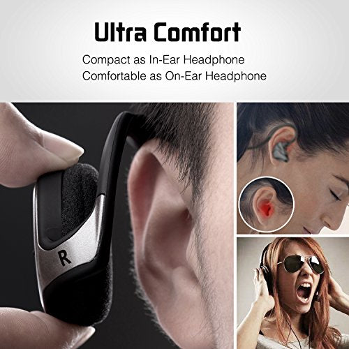 Small Bluetooth Headphones Wrap Around Head - Sports Wireless Headset with Built in Microphone and Crystal-Clear Sound, Foldable and Carried in The Purse, and 12-Hour Battery Life, Black - color: Black