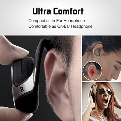 Small Bluetooth Headphones Wrap Around Head - Sports Wireless Headset with Built in Microphone and Crystal-Clear Sound, Foldable and Carried in The Purse, and 12-Hour Battery Life, Black - color: Black