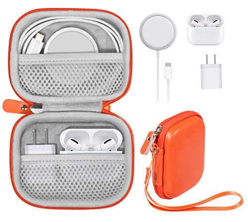 All-in-One Case for iPhone MagSafe Charger & Battery Pack, Storage for Accessories/Power Adapter/Charge Cable/Docks, Compatible with AirPods 4/ Pro 3/2/ 1 - color: Orange